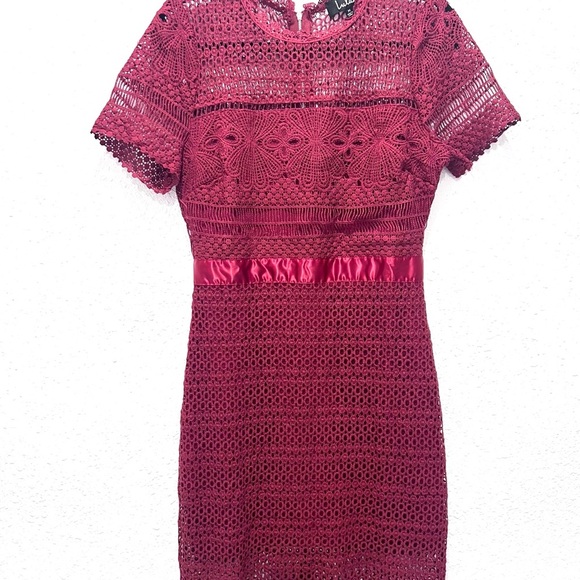 Lulus Love For You Burgundy Crochet Lace Short Sleeve Maxi Dress M - Picture 4 of 12